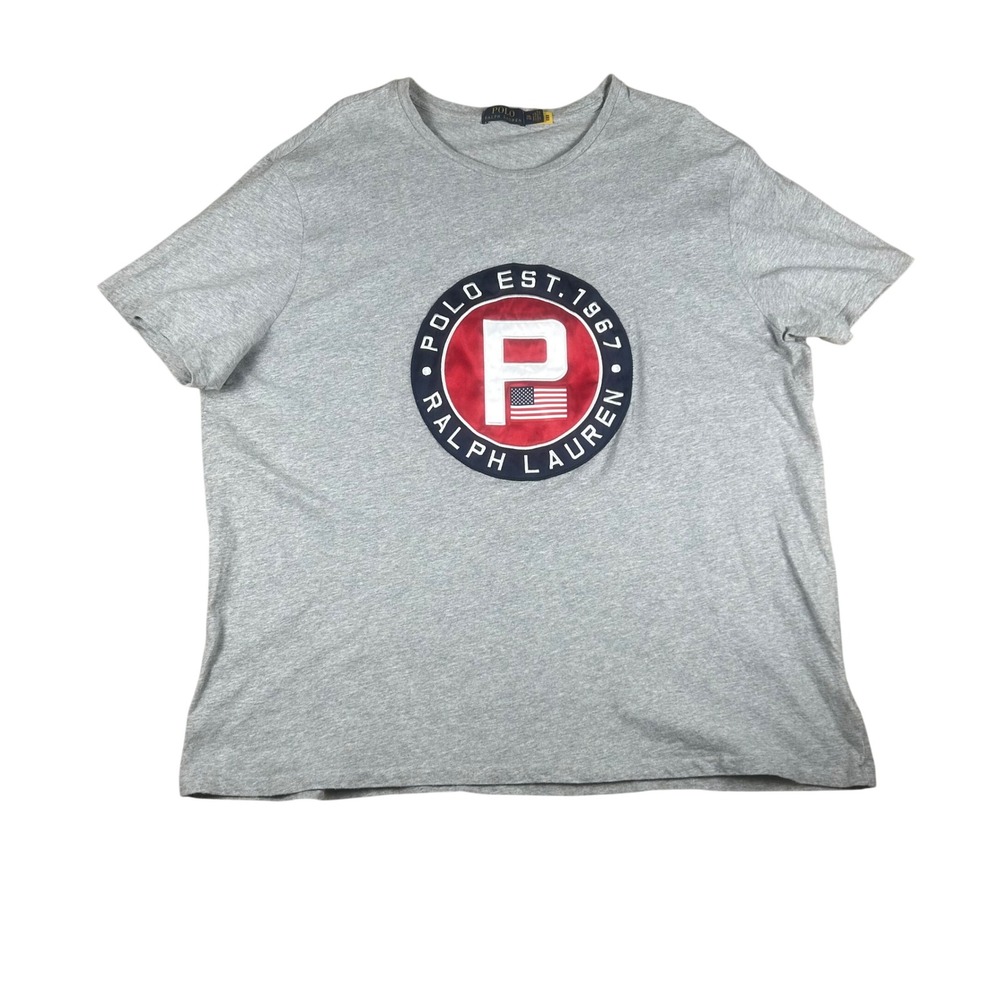Polo Ralph Lauren Mens XXL Heather Gray Graphic Patch‎ Logo T-Shirt Short Sleeve